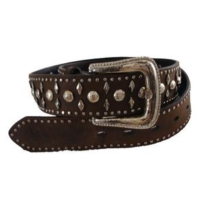 Ladies Brown Genuine Leather Belt Embellished With Silver Studs Style 5410790